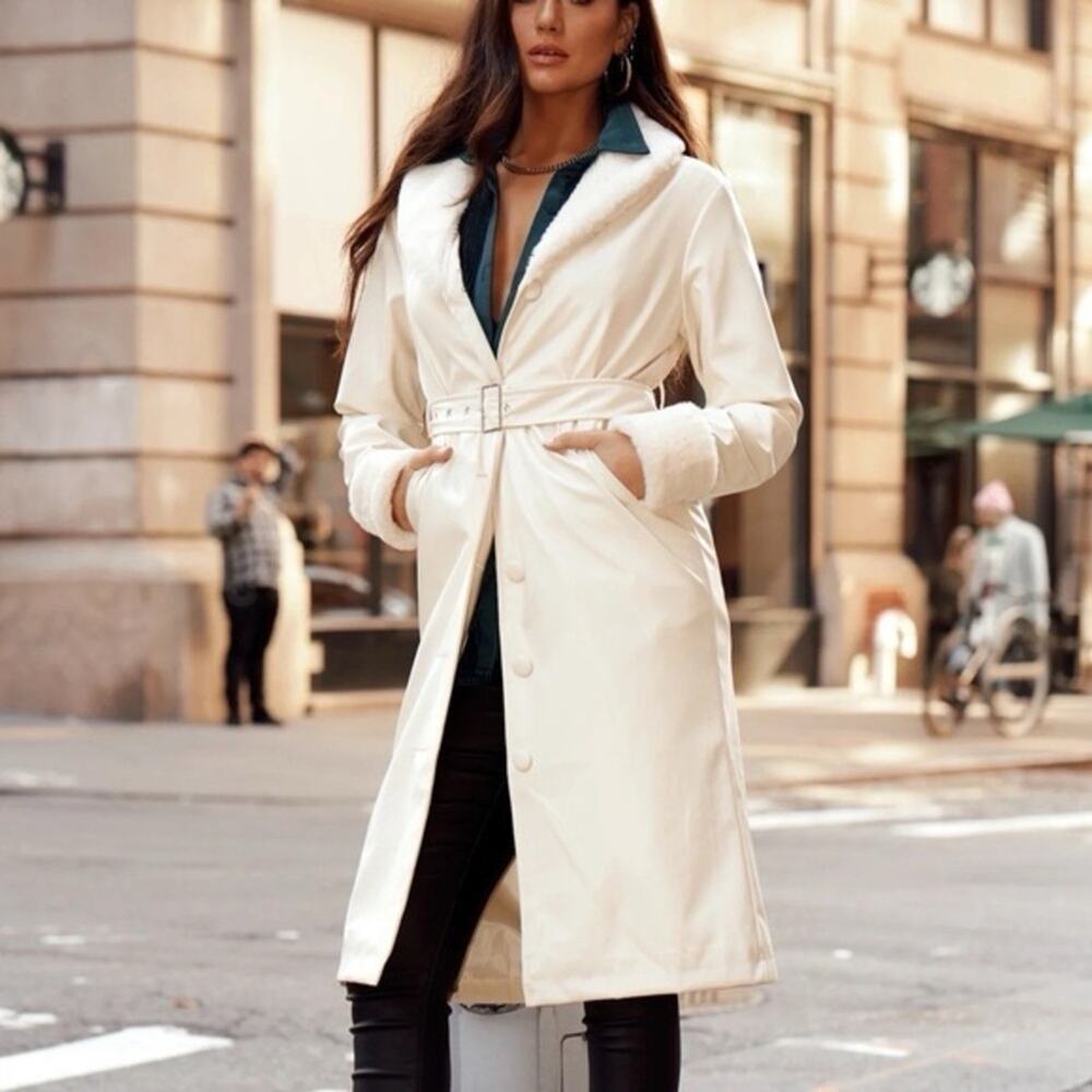 12th Tribe x The Salty Blonde cream long fur lined pea coat - Picture 1 of 10